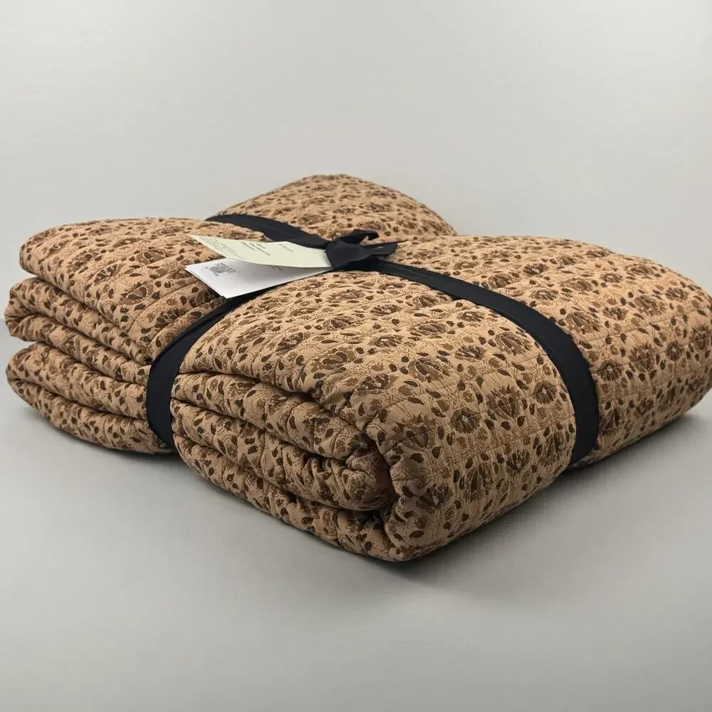 West Elm Gemma Reversible Print Quilt KING/CAL KING Brown Floral New Boho